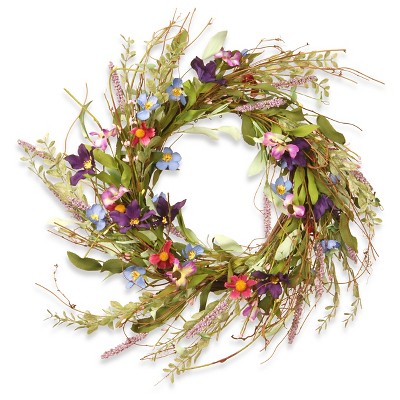 Floral Wreath Mixed Flowers - Blue/Purple/Pink (20")