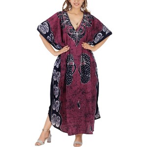 LA LEELA Women's Summer Batik Caftan House Dashiki Dress Kaftan Loungewear Nightshirts for Women Sleepwear Plus size 2X-3X Pink, Tie Dye Design - 1 of 4