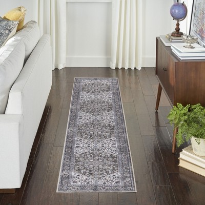 Olive Ivory Floral Cotton Chenille Runner Rug