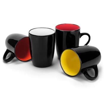 Elanze Designs Color Pop Warm Red Orange Yellow 16 ounce Glossy Ceramic Mugs Assorted Set of 4