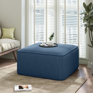 Vynxaria Modern Corduroy Square Ottoman with Dense Foam Padding and Pocket Coil Springs,Navy Blue - 1 of 4