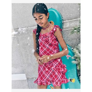 The Children's Place Girls Sleeveless Plaid Chiffon Ruffle Dress Red 12 - 1 of 4