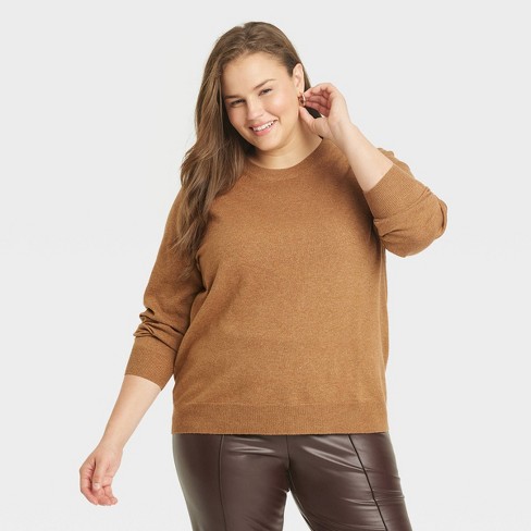 Women's Fine Gauge Crewneck Sweater - A New Day™ Camel Xxl : Target