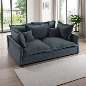 90.55" Velvet Cloud Sofa with Deep Seat & Plush Pillows - 1 of 4