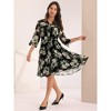 Hobemty Women's V-Neck 3/4 Sleeve Tie Waist Button-Down Floral Chiffon Dress - 2 of 4