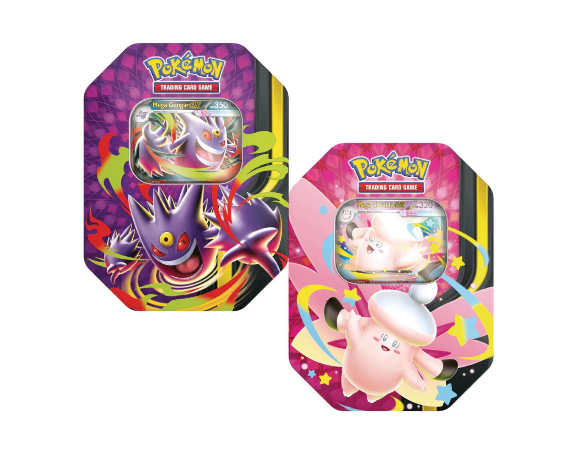 Pokemon Mega Moonlit Tins Art Set | Mega Gengar ex & Mega Clefable ex
