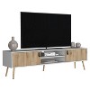 Vynxaria Elegant TV Rack with 2 Hinged Doors and Central Shelves, White/Macadamia Finish - 2 of 4