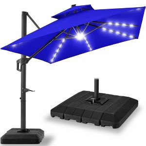 Best Choice Products 10x10ft 2-Tier Square Outdoor Solar LED Cantilever Patio Umbrella w/ Base Included - 1 of 4