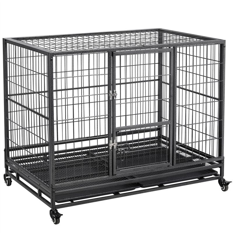 Yaheetech Rolling Dog Crate Metal Large Dog Cage Black, 1 of 10