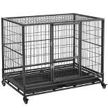 Yaheetech Rolling Dog Crate Metal Large Dog Cage Black