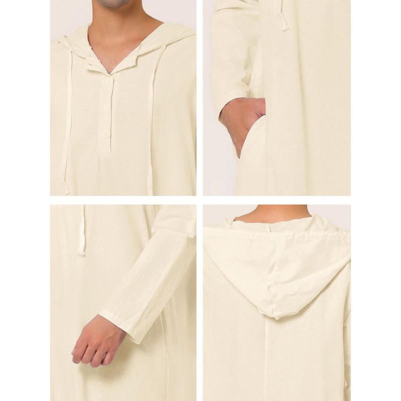 Lars Amadeus Men's Button Closure Long Sleep Side Pockets Side Split Hooded Nightgown, 5 of 6