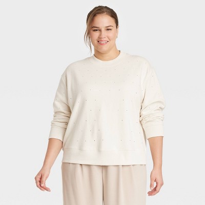 Women's Jeweled Pullover Sweatshirt - A New Day™ Cream 2x : Target