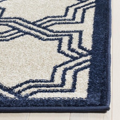 Ivory & Navy Geometric Hand-Knotted Cotton Blend 30" Rug