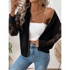 Women's Casual Lace Stitching Coat Long Sleeve Sheer Jacket Zipper Front Baseball Collar Tops Jacket Top Coat - 2 of 4