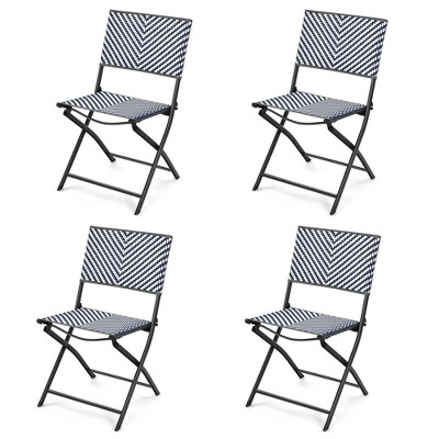 Costway Set of 4 Patio Folding Rattan Dining Chairs Camping Portable Garden