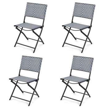 Costway Set of 4 Patio Folding Rattan Dining Chairs Camping Portable Garden