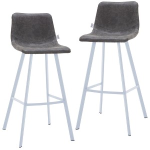 LeisureMod Elland 41" Upholstered Leather Bar Stool with Iron Legs - Modern White Base and Footrest Counter Height Stool for Kitchen and Bar, Set of 2 - 1 of 4