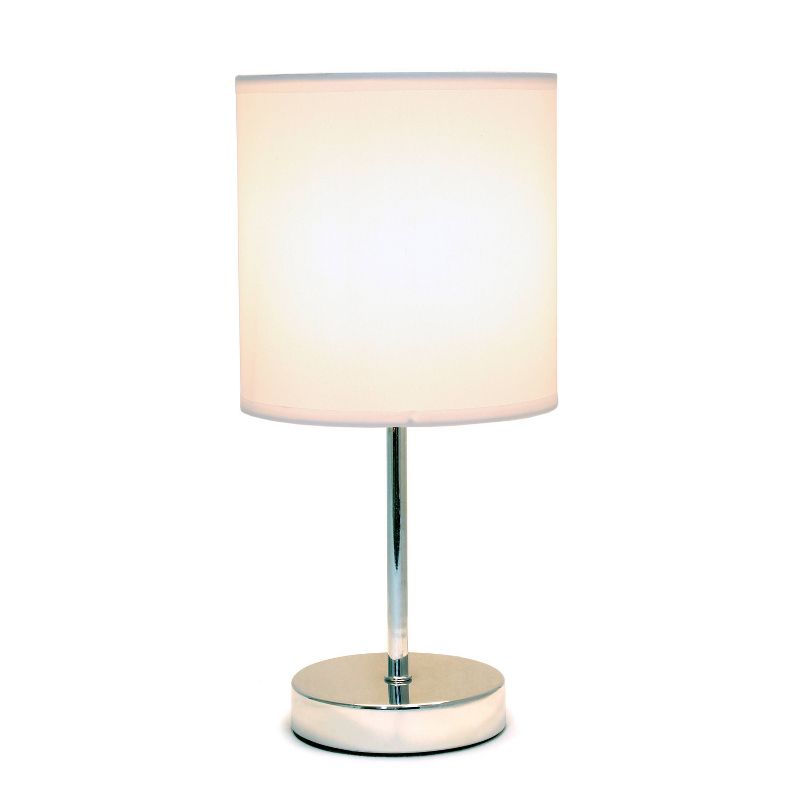 11.81" Traditional Petite Metal Stick Bedside Table Desk Lamp in Chrome with Fabric Shade - Creekwood Home, 4 of 9