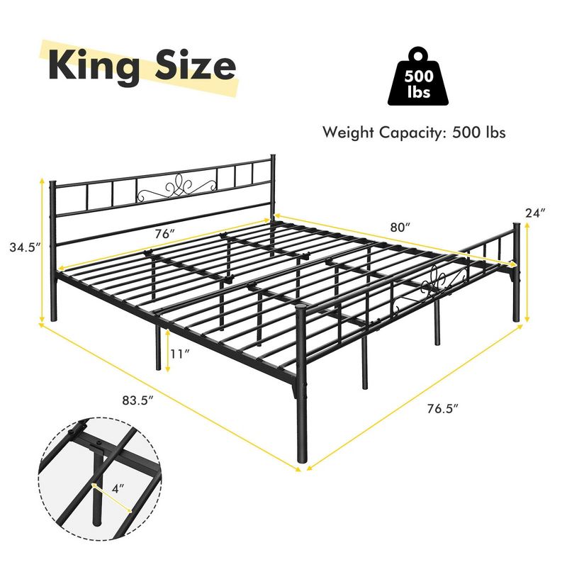 Costway King Size Metal Platform Bed Frame with Headboard Footboard Mattress Support, 2 of 11