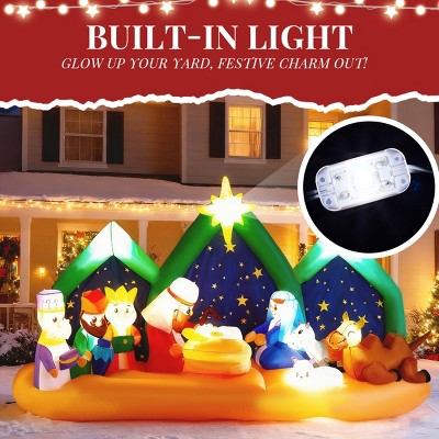 SEVOBAL Inflatable Holiday Decorations 9FT Christmas Inflatable Decor Inflatable Nativity Scene with Starry Night Backdrop, Multi, 108.3"*38.6"*64.2"