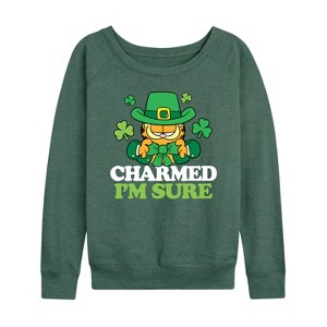 Women's - Garfield - Charmed I'm Sure Lightweight French Terry Wide Neck Long Sleeve Shirt - 1 of 4