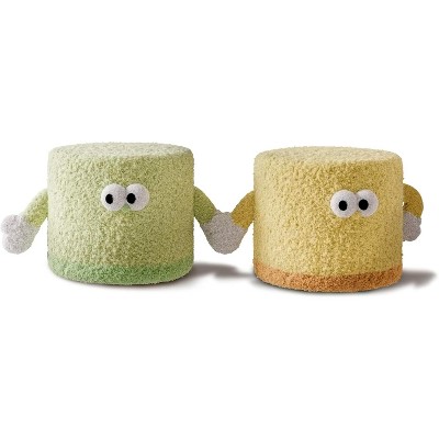 2Pcs Green and Yellow Kids Pouf Foot Stool Ottoman