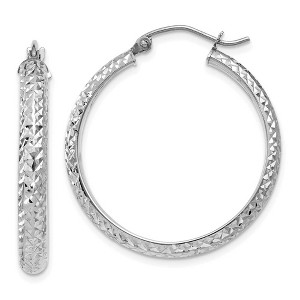 Black Bow Jewelry 3.5mm, Diamond Cut 14k White Gold Round Hoop Earrings, 28mm - 1 of 4