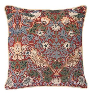 Signare USA William Morris Strawberry Thief Red Pillowcase/Cushion Cover 18x18 Inch - 1 of 1