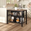 3-piece 45" Stationary Kitchen Island Set with 2 Seatings, Rubber Wood Butcher Block Dining Table Set Prep Table Set with 2 Open Shelves - 2 of 4