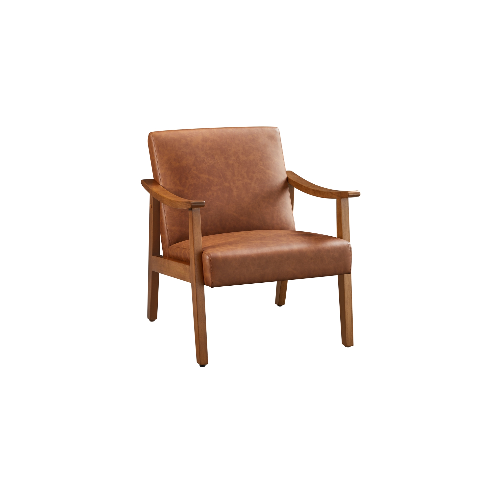Yaheetech Modern Faux Leather Upholstered Armchair Accent Chair with Solid Wood Legs, Light Brown