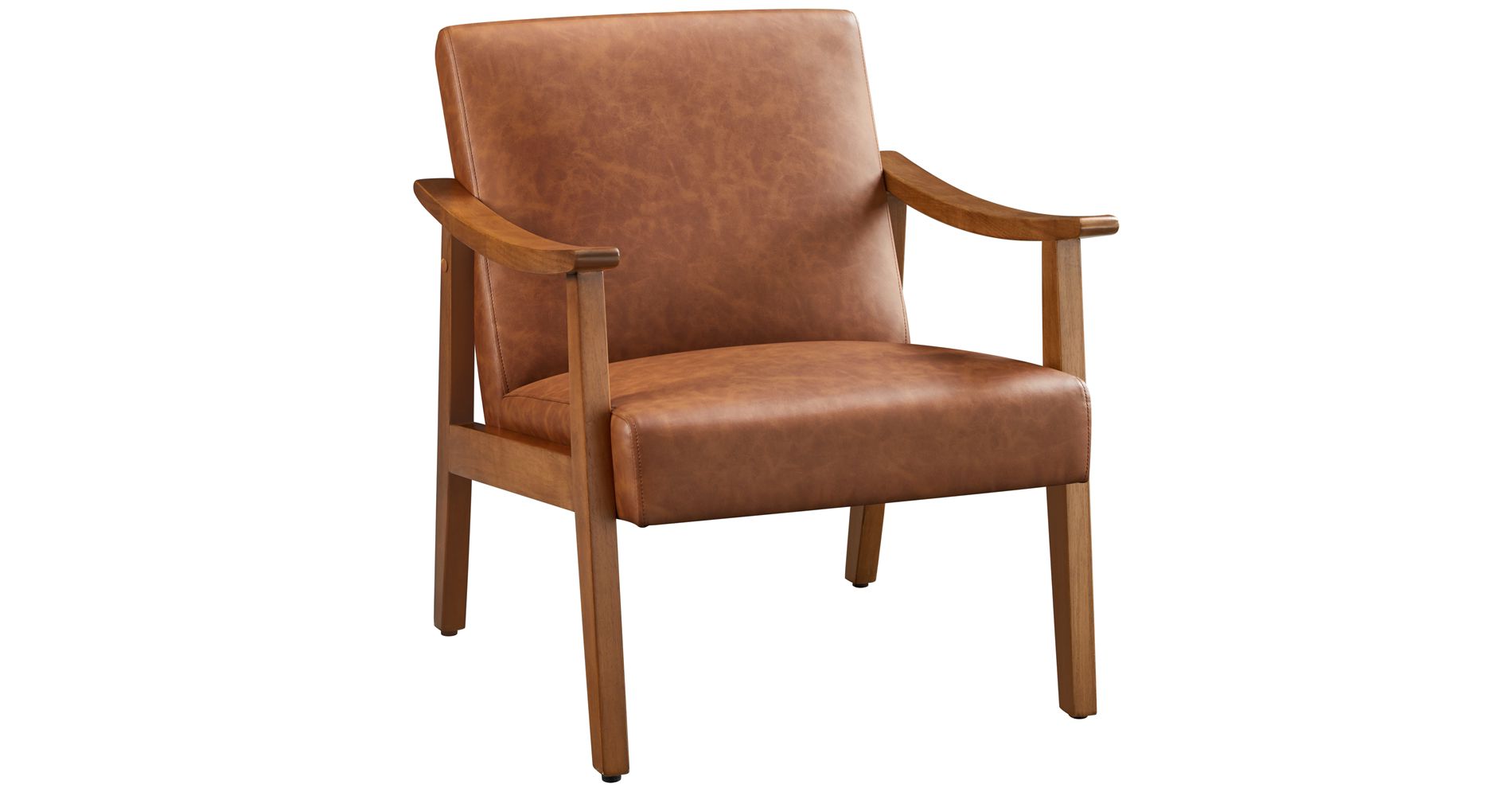 Yaheetech Modern Faux Leather Upholstered Armchair Accent Chair with Solid Wood Legs, Light Brown