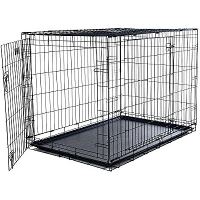 30-inch Double-Door Dog Crate with Divider Panel - Comes with 2 Hanging 8oz Stainless-Steel Dog Bowls for Food and Water - Pet Supplies by PETMAKER