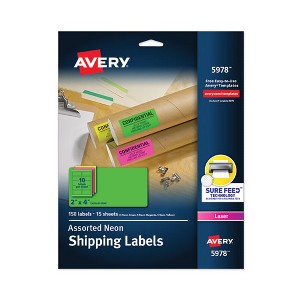 Avery High-Visibility Permanent Laser ID Labels, 2 x 4, Asst. Neon, 150/Pack - 1 of 4