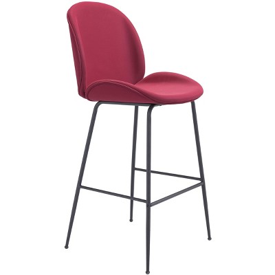 Miles Contemporary Red Velvet & Matte Black Metal Barstool