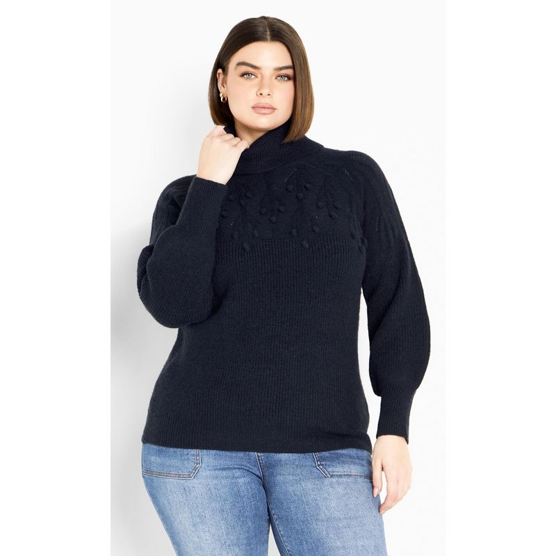 Women's Plus Size Elsa Pom Pom Sweater - navy | AVENUE, 1 of 8