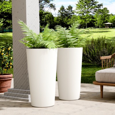 VisioGear Planters, 23.6" Tall Planter for Outdoor, Round Decorative Planters for Indoor/Outdoor, Patio, Balcony, White, 13"*13"*23.6"