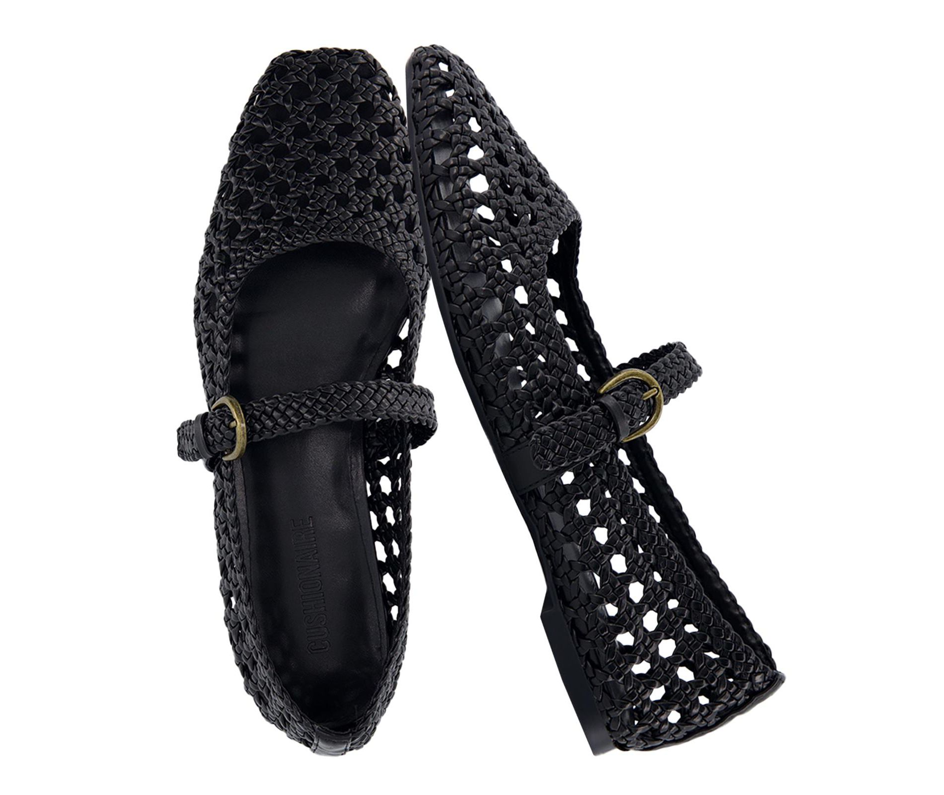 CUSHIONAIRE Weston Women’s Hand Woven Dressy Ballet Flats – Faux Leather Mary Jane with Adjustable Strap & Memory Foam