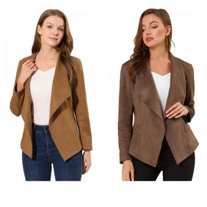 INSPIRE CHIC Women's Faux Suede Lapel Draped Outwear Open Front Jacket 2 Packs - 1 of 4