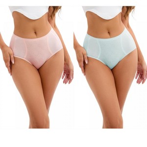 INSPIRE CHIC 2 Pcs Women's High-Waisted Underwear Briefs High Elastic Breathable Underpants - 1 of 4