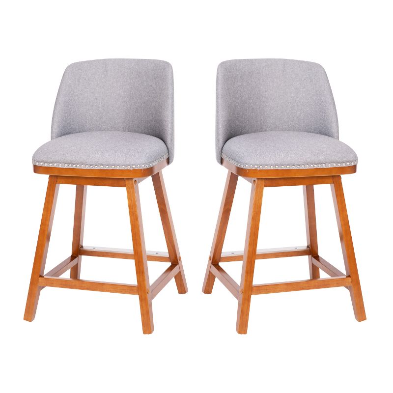 Emma and Oliver Upholstered Mid-Back Stools with Nailhead Accent Trim & Wood Frames, 1 of 6