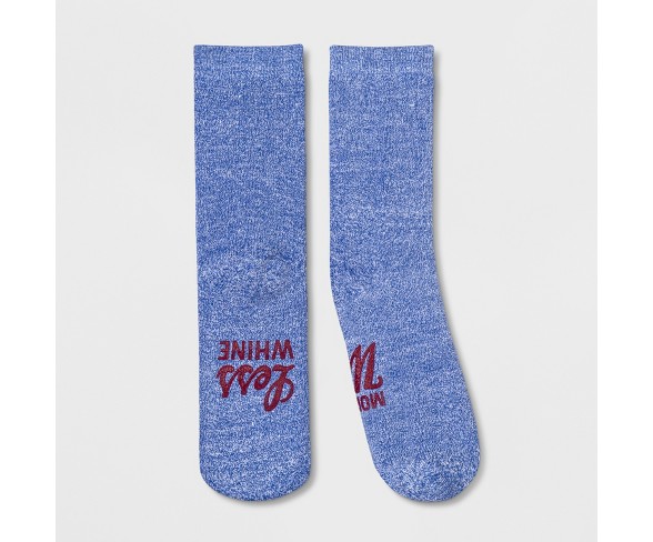 Women's "Less Whine, More Wine" Terry Socks - Blue One Size