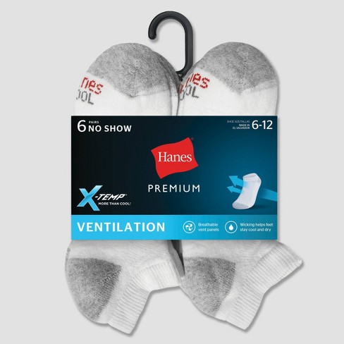 Hanes Premium Men's X-Temp Breathable No Show Socks 6pk - 6-12 : Target