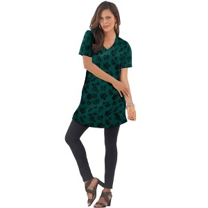 Roaman's Plus Size Cotton Short Sleeve V-Neck Ultimate Tunic - 1 of 4