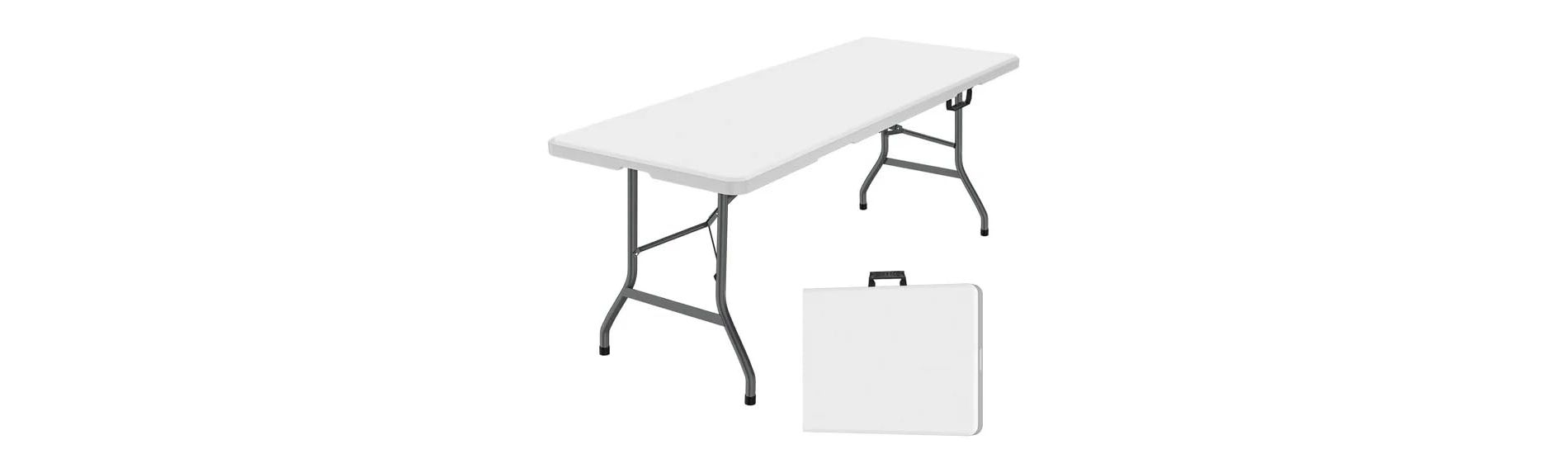 Vipbear 6Ft Folding Table - Fold-in-Half,White Indoor/Outdoor Utility Table for Picnics, Parties & Camping,Lightweight & Easy Clean Surface
