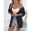 Womens Crochet Cardigan with Curved Placket Elbow Sleeve Open Front  Lightweight Sweater Caridgan Ribbed Cuff Eyelet Knit Sweat Boho Cardigan - 3 of 4