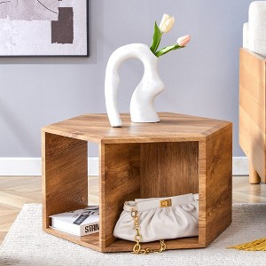 PAGED Coffee Table with Storage Space,Modern MDF Hexagon Tea Table,Center Table for Livng Room - 1 of 4
