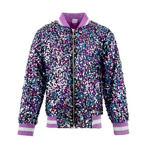 2Bunnies Girls' Amethyst Dream Sequin Bomber Jacket - 1 of 4