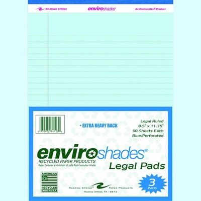 Enviroshades Legal Pads, 8-1/2 x 11-3/4 Inches, Blue, 50 Sheets, pk of 3
