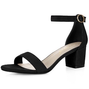 Allegra K Women's Open Toe Block Heel Adjustable Buckled Ankle Strap Sandals - 1 of 4