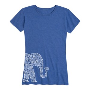 Women's - Instant Message - Elephant Holding Lotus Short Sleeve Graphic T-Shirt - 1 of 4